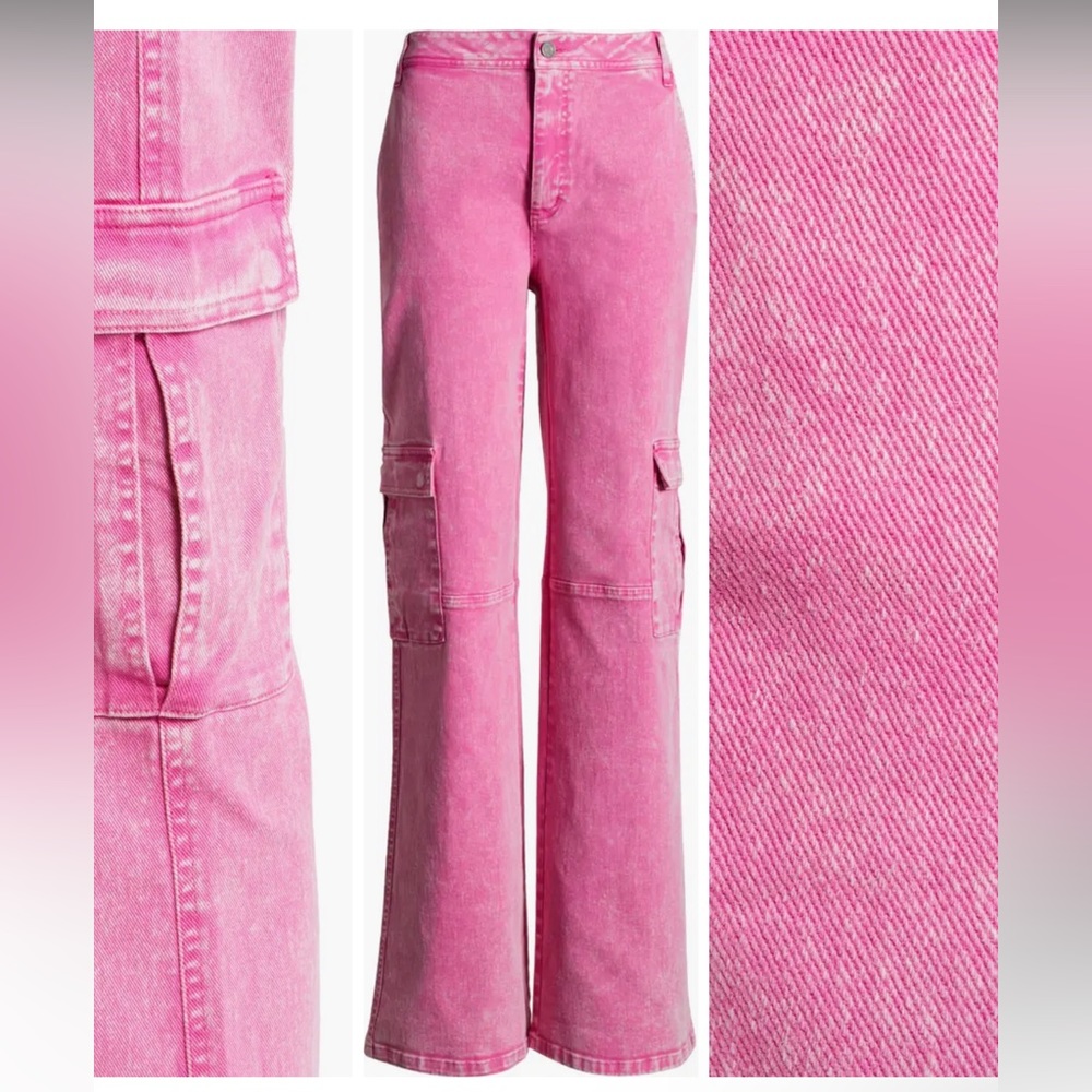 AFRM MAUDE WIDE LEG CARGO JEANS PANT IN COLOR RASPBERRY ROSE
